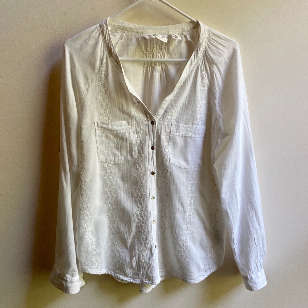 H&M | white cotton peasant blouse / button up